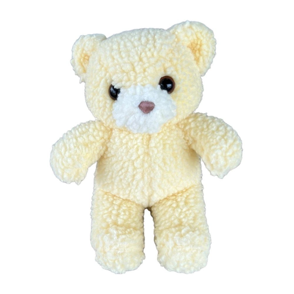 Vintage Kinder Gund Curly Bear Sherpa Plush Teddy Rattle 1988 Yellow 9” GUC